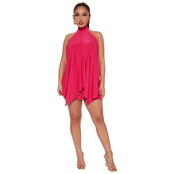 Fushia Draped Mini Dress - Picture 1 of 4